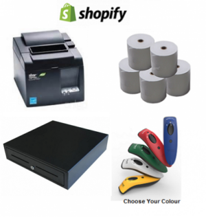 Shopify Bundle of Star TSP654II Thermal Printer, Bluetooth Scanner, Cash Drawer & Paper Rolls