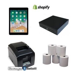 Shopify Bundle of Apple iPad 9.7 Wifi, Star TSP654II Bluetooth Receipt Printer,Cash Drawer & Paper Rolls